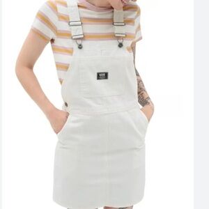 Vans Groundwork Shirtall Overall Dress Marshmallow White Cotton Canvas
